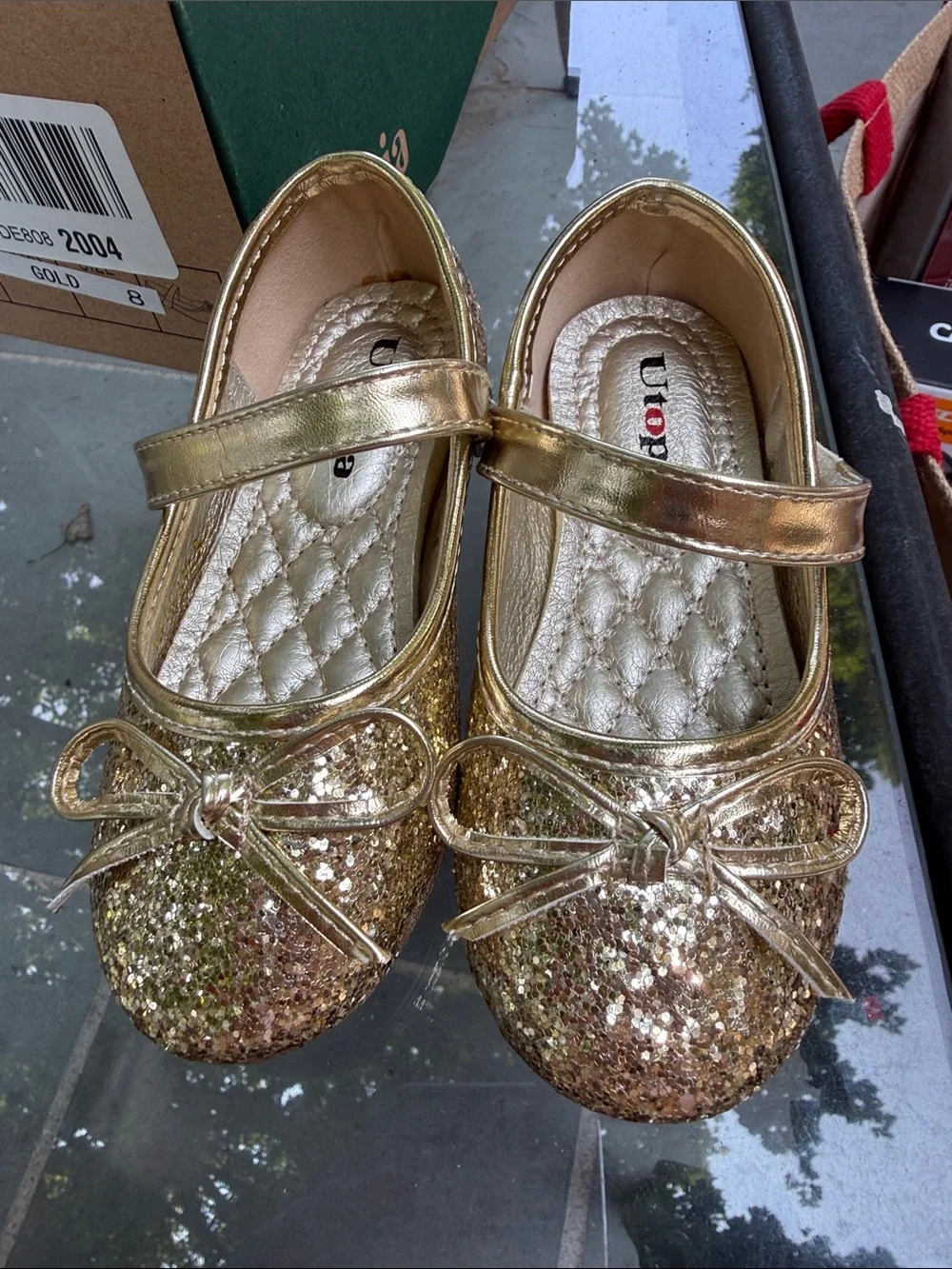 Utopia Kids Gold Glitter Mary Jane Shoes